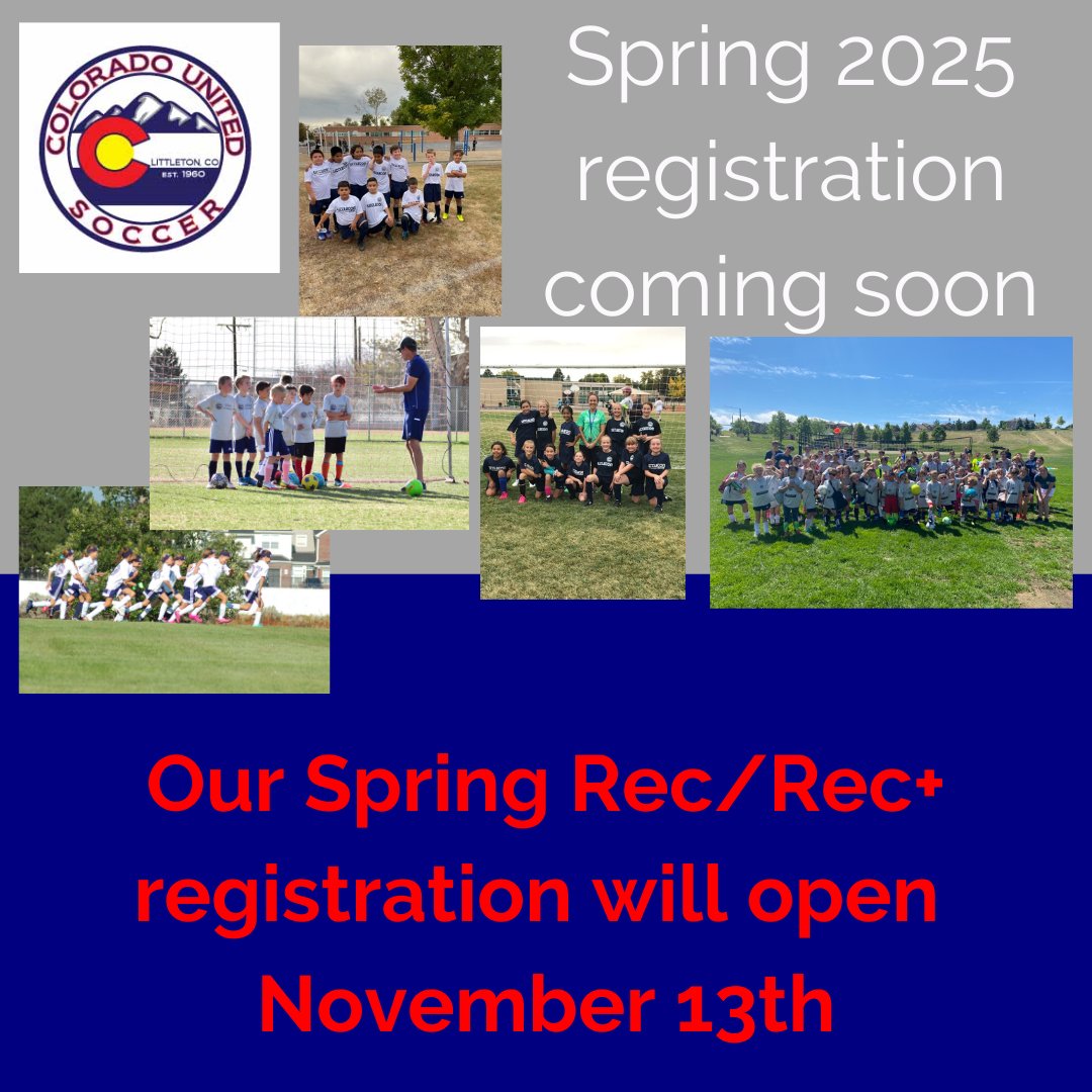 counitedsoccer's tweet image. The Copa/Rec/Rec+ Spring 2025 Registration will open tomorrow! Who plans on signing up for the Spring season?
-
To find all registration information, visit us here: coloradounitedsoccer.com/registration
-
#coloradounitedsoccer #littleton #springregistration