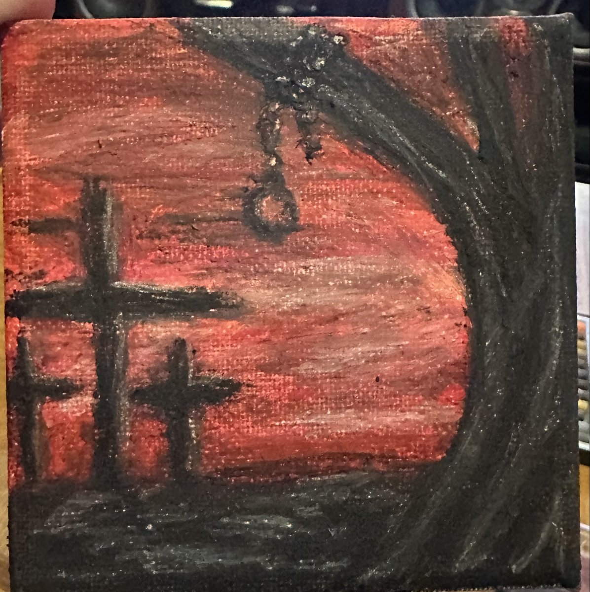 JaneMitch1981's tweet photo. Trying to grow my audience for my art. Oil pastels on my first ever piece of canvas. https://t.co/9hjQMYJmZv