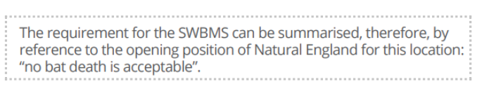 Jameswise's tweet photo. Natural England states no bat death is acceptable.

At a cost of £360K per bat protected, this decision costs us, PER BAT the equivalent of 10 years of state-funded social care for an elderly person.

PER BAT. https://t.co/DaPISAkoTs