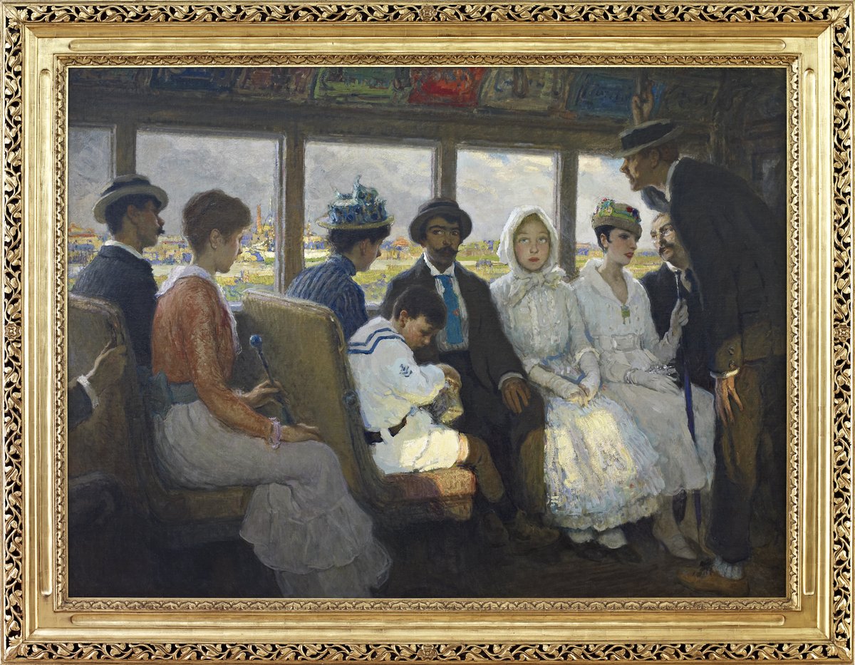 During your upcoming holiday travels, consider this piece by Francis Luis Mora. What does it convey about mass transit? How might it speak to ethnicity, gender, and class?