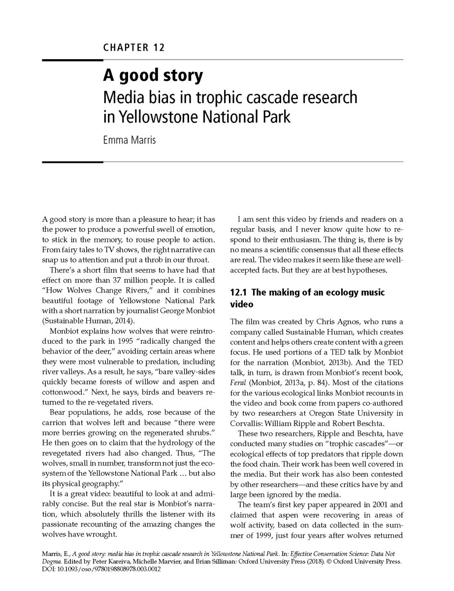 DanMacnulty's tweet image. Why is the Yellowstone &quot;landscape of fear&quot; story so entrenched? In Effective Conservation Science: Data Not Dogma, Emma Marris suggests it&apos;s partly because humans are suckers for a good story.
academic.oup.com/book/26688/cha…
drive.google.com/file/d/12KFVF4…
