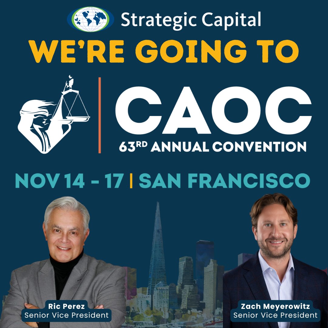 StratCap's tweet image. We’re excited to head to the 63rd Annual CAOC Convention in SF this Thursday! 🌉 Proud to be an Emerald Sponsor of the Women’s Caucus &amp;amp; DEI Committee Party. Looking forward to connecting with the legal community! #CAOC2024 #StrategicCapital #Networking