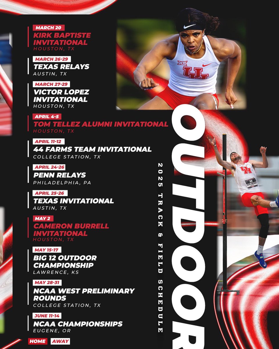 Our 2025 track &amp; field schedule is officially here! 🗓️👀

Opening the season at home with the Leonard Hilton Memorial Invitational on Jan. 10!
 
📰 bit.ly/40DS917

#HTownSpeedCity x #GoCoogs