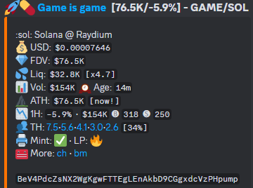 Ignite_alpha's tweet image. I bought $GAME at 80k when I saw CA in our server posted at 76k I bought only a small amount

And then people start to say  this token belongs to some influencer (good for me)

I didn't sell at 48x and I'm not going to sell any tokens below 100x

Send it boys 

GAME IS GAME