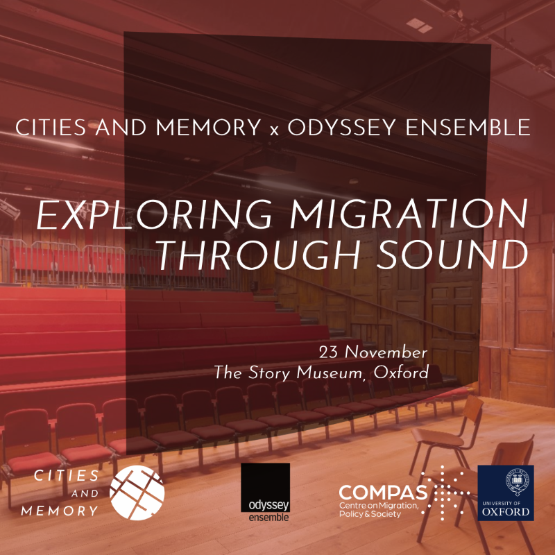 citiesandmemory's tweet photo. Join us at @TheStoryMuseum in Oxford as we proudly present a unique Migration Sounds live event with @COMPAS_oxford and Odyssey Ensemble, giving you a new view of forced migration using sound and music. 

23 November, 6.30pm, free entry!