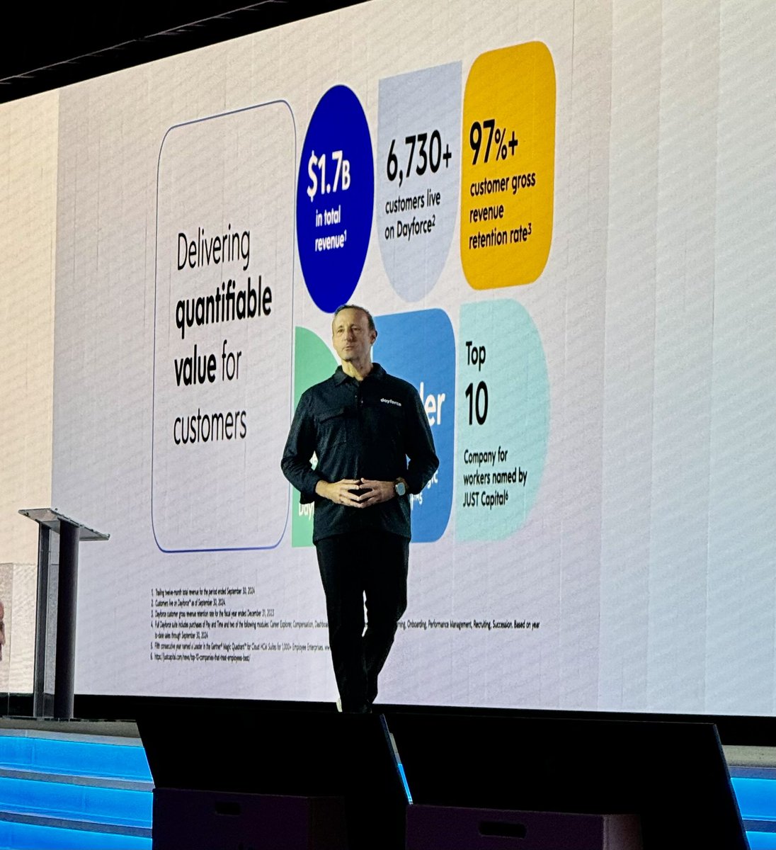 AdamLMasters's tweet image. At #DayforceDiscover we make work life better!  Opening KeyNote with @dossip
