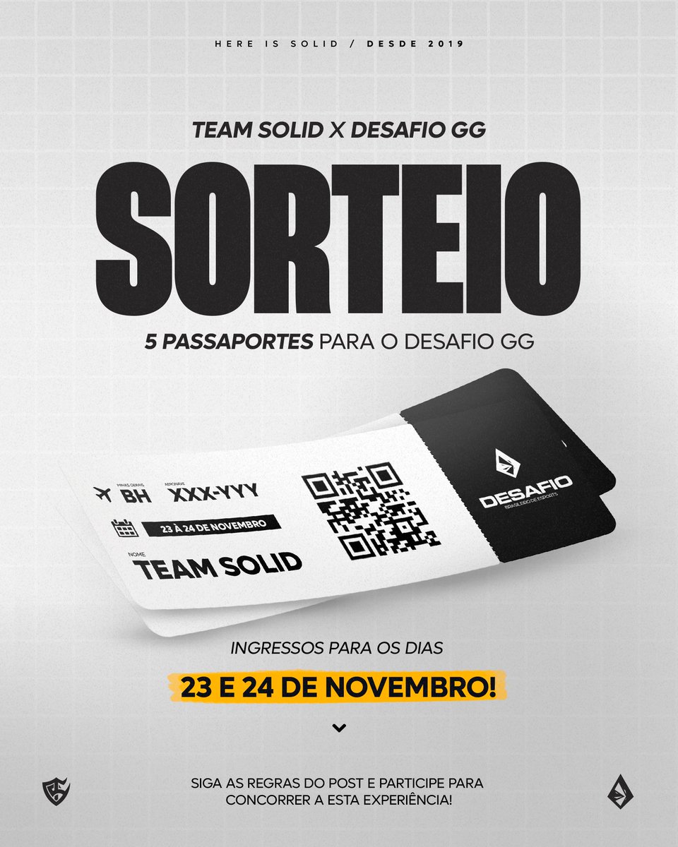 Team Solid (@teamsolid_of) on Twitter photo TEAM SOLID 🤝 INGRESSOS PARA A DBE!
Quer acompanhar o presencial de CS2 em Minas Gerais? Estamos sorteando 5 ingressos para vocês acompanharem de perto nossa seleção!
Para concorrer aos ingressos, basta seguir essas regras:
-Seguir o Team Solid
-Seguir a <a href="/dbe_gg/">Desafio Brasileiro de Esports</a> TEAM SOLID 🤝 INGRESSOS PARA A DBE!
Quer acompanhar o presencial de CS2 em Minas Gerais? Estamos sorteando 5 ingressos para vocês acompanharem de perto nossa seleção!
Para concorrer aos ingressos, basta seguir essas regras:
-Seguir o Team Solid
-Seguir a <a href="/dbe_gg/">Desafio Brasileiro de Esports</a>