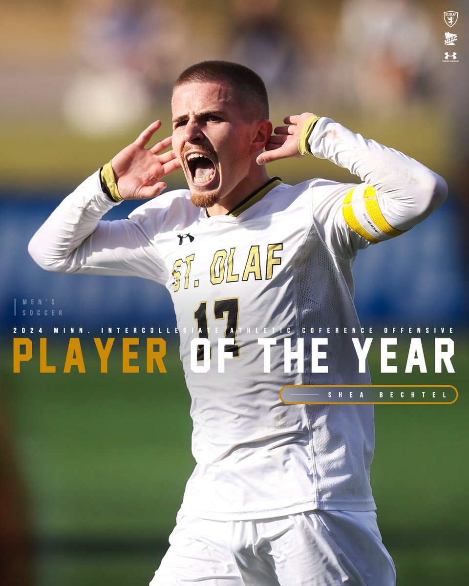 Do the double, win some awards ✅

Led by now two-time #MIAC Offensive Player of the Year Shea Bechtel, <a href="/StOlafMSOC/">St. Olaf Men’s Soccer</a> had seven student-athletes honored in the MIAC Men's Soccer Awards!

RELEASE: athletics.stolaf.edu/news/2024/11/1…

#UmYahYah | #OlePride | #d3soc