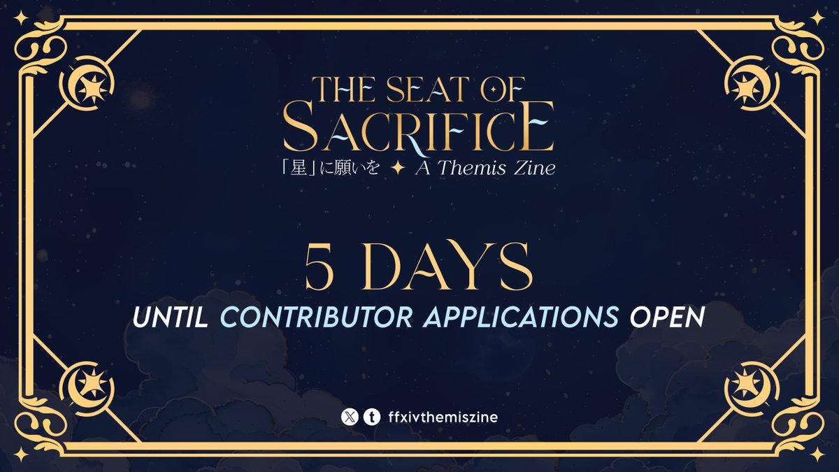 ffxivthemiszine's tweet image. ✨ 5 DAYS UNTIL CONTRIBUTOR APPS OPEN

Less than a week remains until Contributor Apps open! We'll be looking for page artists, merch artists, and story writers!

As we await the coming of Contributor Apps opening, be sure to preview our info doc 👇
📔 tinyurl.com/themis-zine-ap…