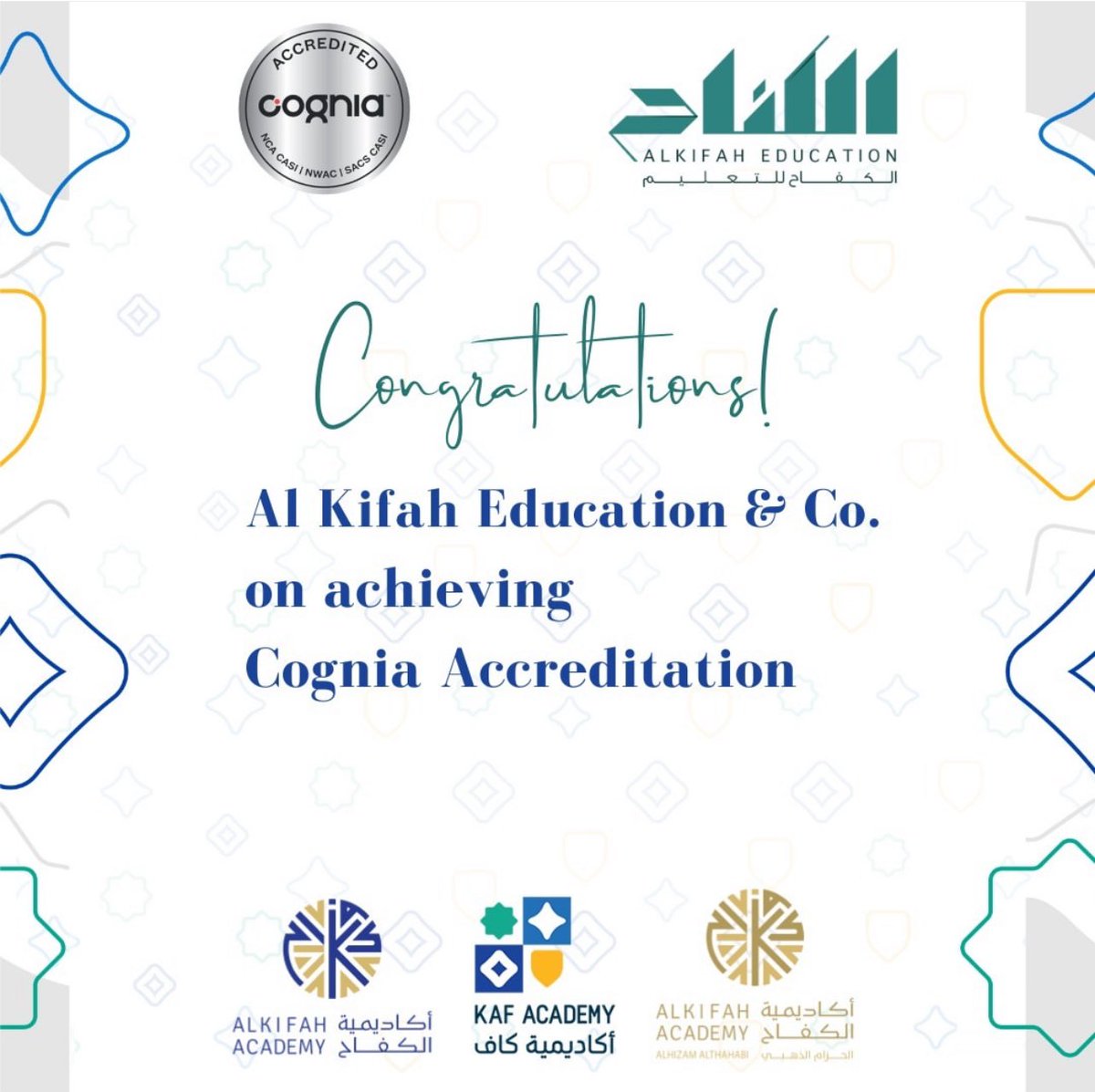 Successfully achieved the Cognia accreditation …! 

Its KAF…
