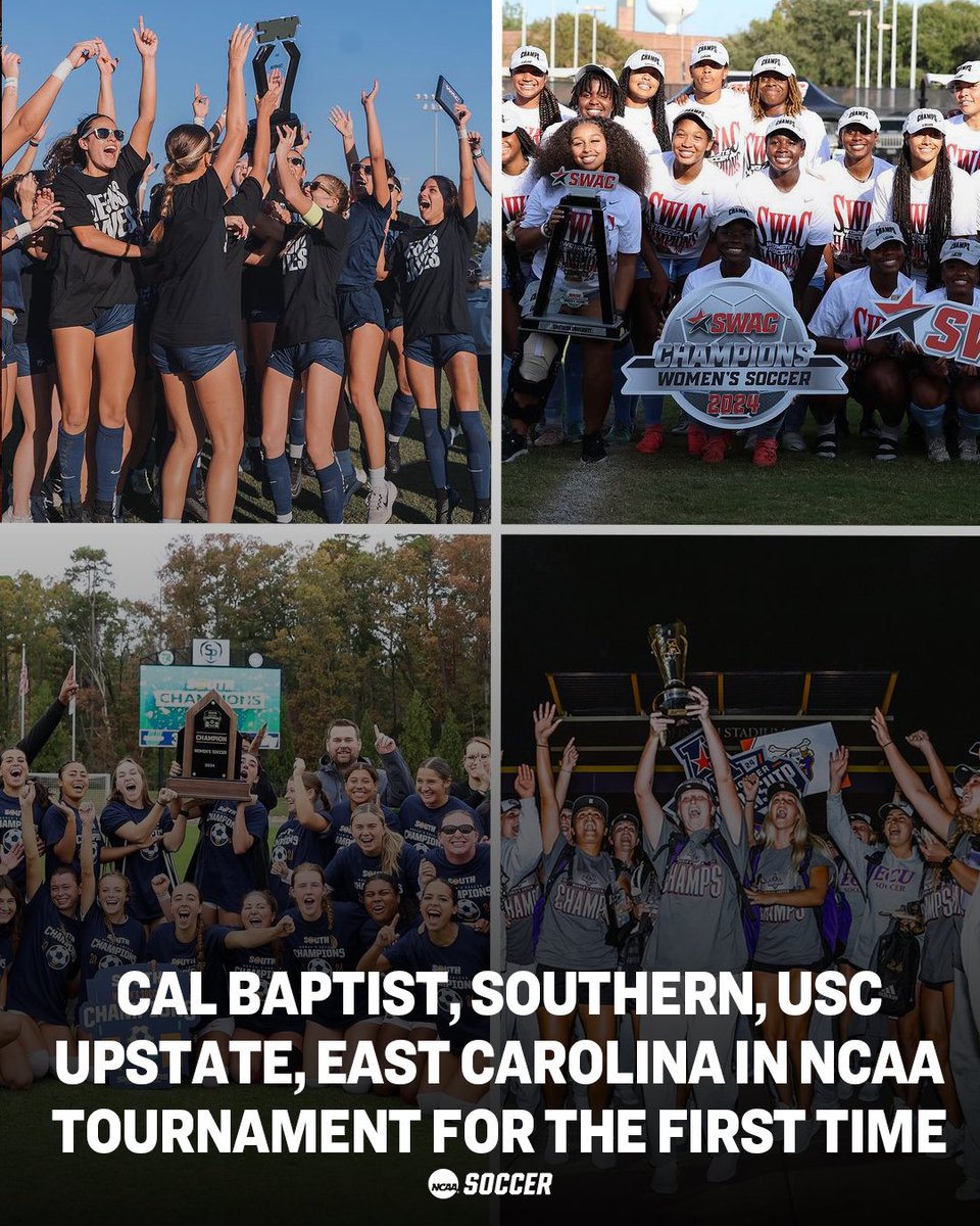 NCAA Soccer (@ncaasoccer) on Twitter photo Welcome to it ๐ค
Four schools โ <a href="/CBUwsoccer/">California Baptist Women's Soccer</a>, <a href="/southernu_wso/">SU Women's Soccer</a>, <a href="/UpstateWSoccer/">USC Upstate Women's Soccer</a>, & <a href="/ECUSoc/">East Carolina Soccer</a>, โ have made it to the <a href="/NCAA/">NCAA</a> womenโs soccer tournament for the first time in program history!
#NCAASoccer Welcome to it ๐ค
Four schools โ <a href="/CBUwsoccer/">California Baptist Women's Soccer</a>, <a href="/southernu_wso/">SU Women's Soccer</a>, <a href="/UpstateWSoccer/">USC Upstate Women's Soccer</a>, & <a href="/ECUSoc/">East Carolina Soccer</a>, โ have made it to the <a href="/NCAA/">NCAA</a> womenโs soccer tournament for the first time in program history!
#NCAASoccer