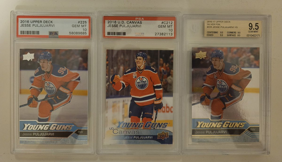 toddpruner's tweet image. Another Jesse Puljujarvi Young Guns added to the collection: Silver Foil BGS 9.5 (True Gem), Pop 11, 1 higher (20 total graded by BGS and PSA). #Oilers #Pengiuns #NHL
