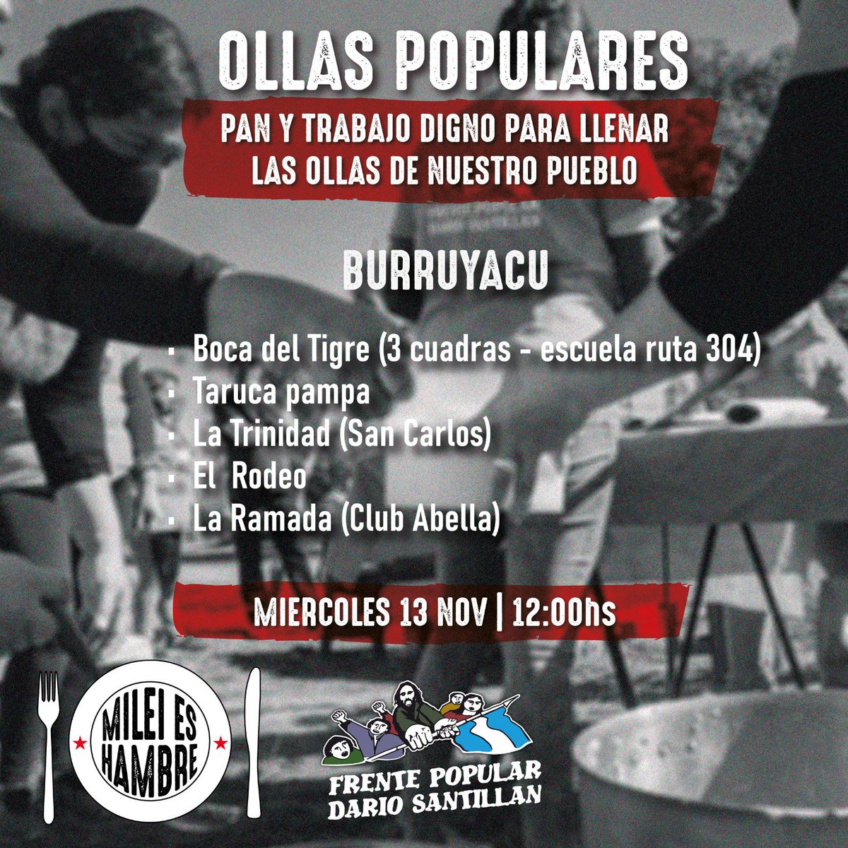 Se termina un año con la profundizacion de las condiciones de pobreza y miseria en el pais, y la provincia. Donde las mujeres y la niñez son los mayores afectados.  
Crear fuentes de trabajo, para garantizar el pan y la dignidad es urgente ante la proximidad de las fiestas.
