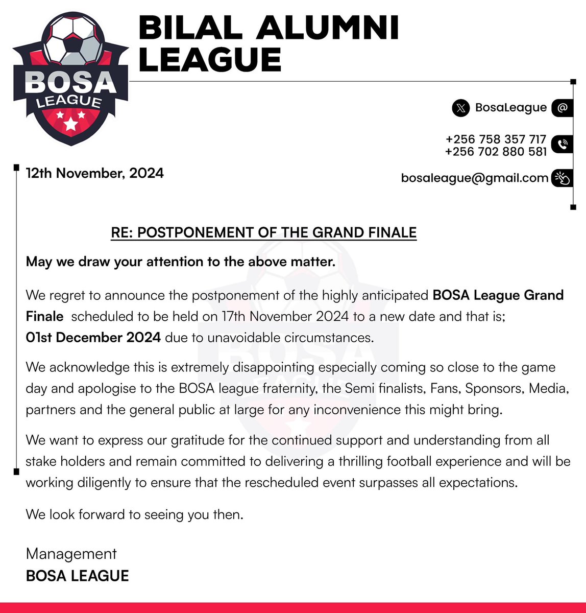 We regret to inform you that the grand finale has been postponed. We understand your excitement, and we're working hard to bring you an unforgettable experience. Thank you for your continued support.

#BosaLeague #WeliTravel