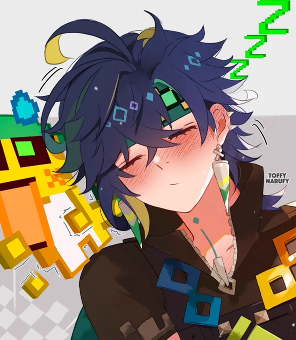 Ajaw's tail = pillow! //Happy belated birthday Kinich #GenshinImpact    #Genshin    #kinich            #原神 #원신   #genshinimpactth #キィニチ     #HoYocreators #Natlan #GenshinNatlan  #natlanimpact #キィニチ生誕祭2024 #キィニチ誕生祭2024 #基尼奇