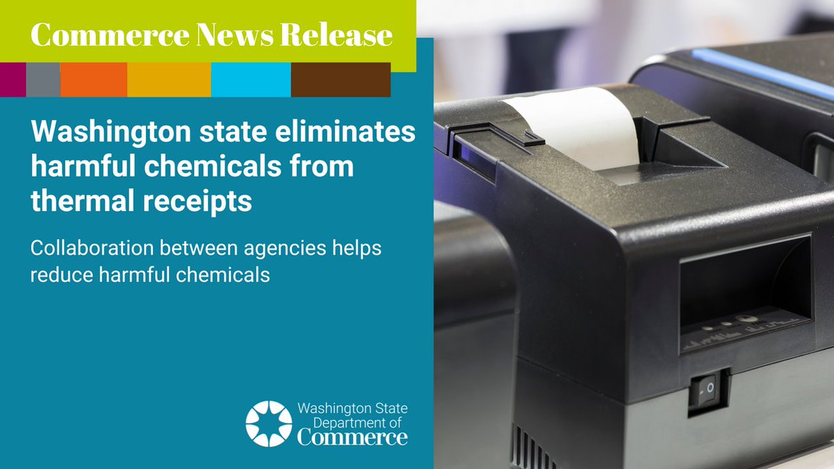 WAStateCommerce's tweet photo. We've partnered with state agencies to replace thermal receipts containing harmful chemicals with a phenol-free alternative to protect public health &amp; the environment. WA State Ferries will be the first to replace BPA-containing products within a month. 

https://t.co/EGcoatY4rY https://t.co/i9NeveLPhz