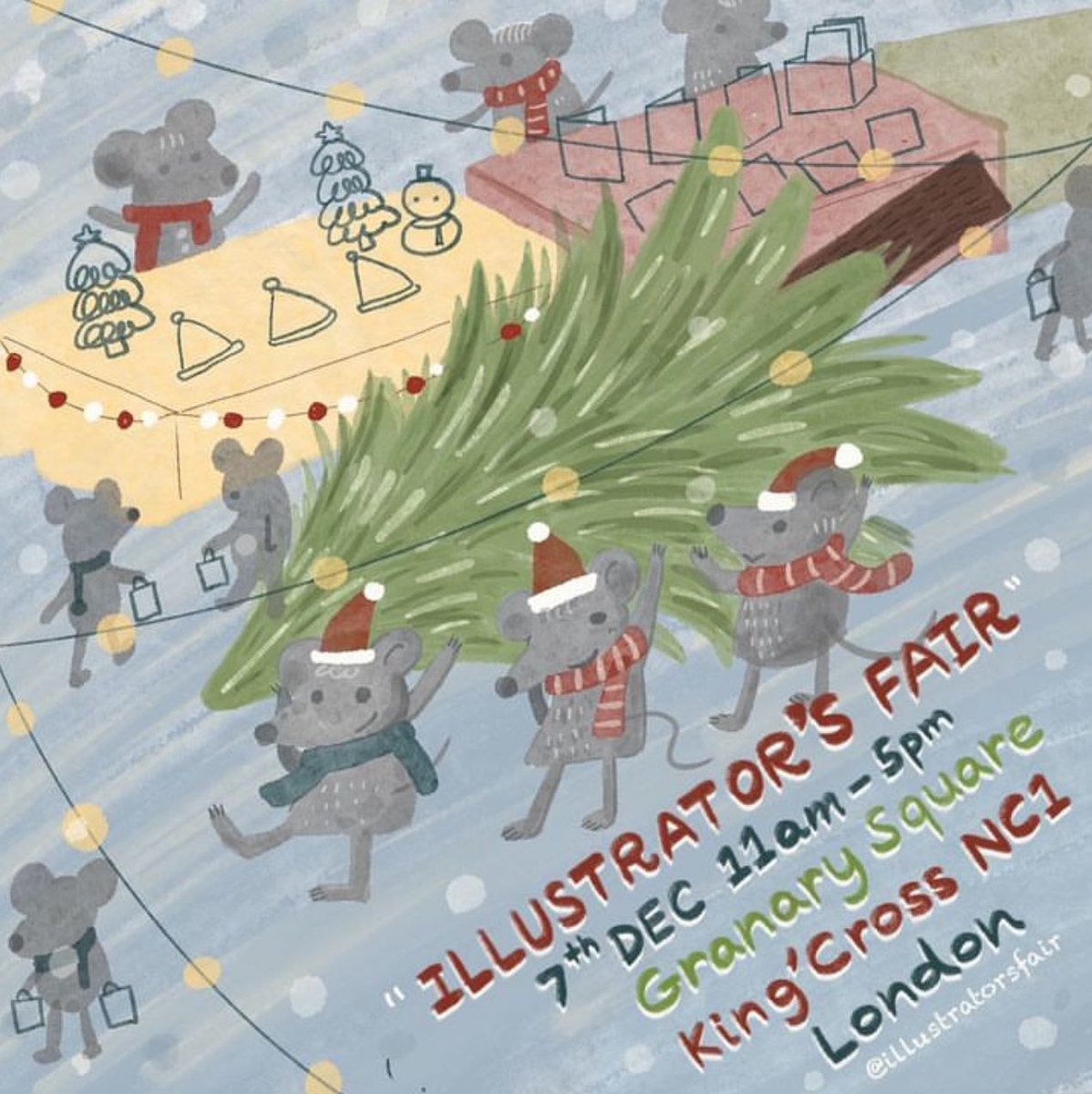 IllustratorsFa1's tweet photo. This flyer advertising #illustratorsfair24 has been created by @millkybottle #festivalofflyers celebrates illustration with many taking part in the next #IllustratorsFair @kingscrossN1C Sat 7 Dec contributing to the designs. Help decide who wins. Like your favourites https://t.co/ZAhqsXegP3