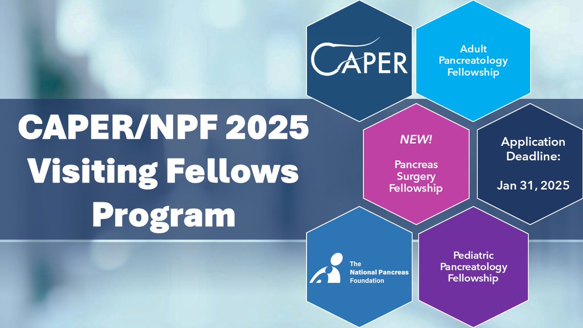 CAPER (@caperpancreas) on Twitter photo CAPER/NPF 2025 Visiting Fellows Program - Apply Today!
CAPER and <a href="/NatPancFdn/">The National Pancreas Foundation</a> are pleased to offer the CAPER/NPF Visiting Fellows Program, providing three unique one-month fellowship opportunities.
Apply Today: tinyurl.com/mpb4wf5v CAPER/NPF 2025 Visiting Fellows Program - Apply Today!
CAPER and <a href="/NatPancFdn/">The National Pancreas Foundation</a> are pleased to offer the CAPER/NPF Visiting Fellows Program, providing three unique one-month fellowship opportunities.
Apply Today: tinyurl.com/mpb4wf5v