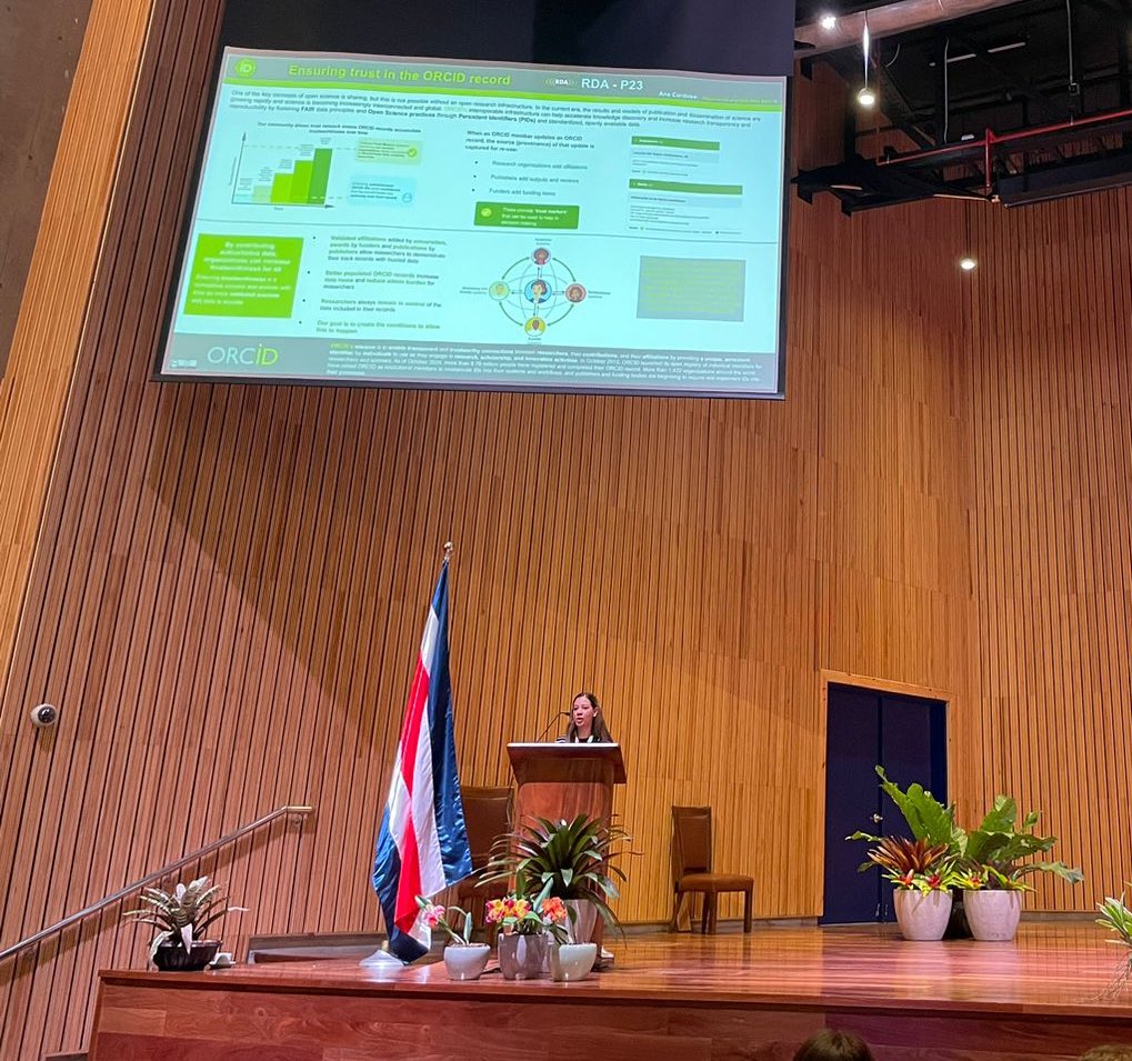 Gabriela Mejias ⭐️⭐️⭐️ @gabioshka@mastodon.social (@gabioshka) on Twitter photo <a href="/AnaPatyCardoso/">Ana Cardoso</a> speaks about trust in the scholarly record at <a href="/resdatall/">Research Data Alliance (RDA)</a> #RDAP23 Poster session <a href="/AnaPatyCardoso/">Ana Cardoso</a> speaks about trust in the scholarly record at <a href="/resdatall/">Research Data Alliance (RDA)</a> #RDAP23 Poster session