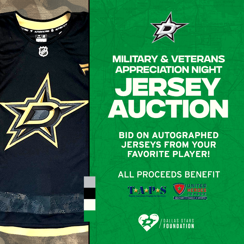 Dallas Stars on X Own your favorite Stars player s jersey Don t miss your last chance to bid on 2024 Military and Veterans Appreciation jerseys to support DS Foundation TAPSorg and United HL BID