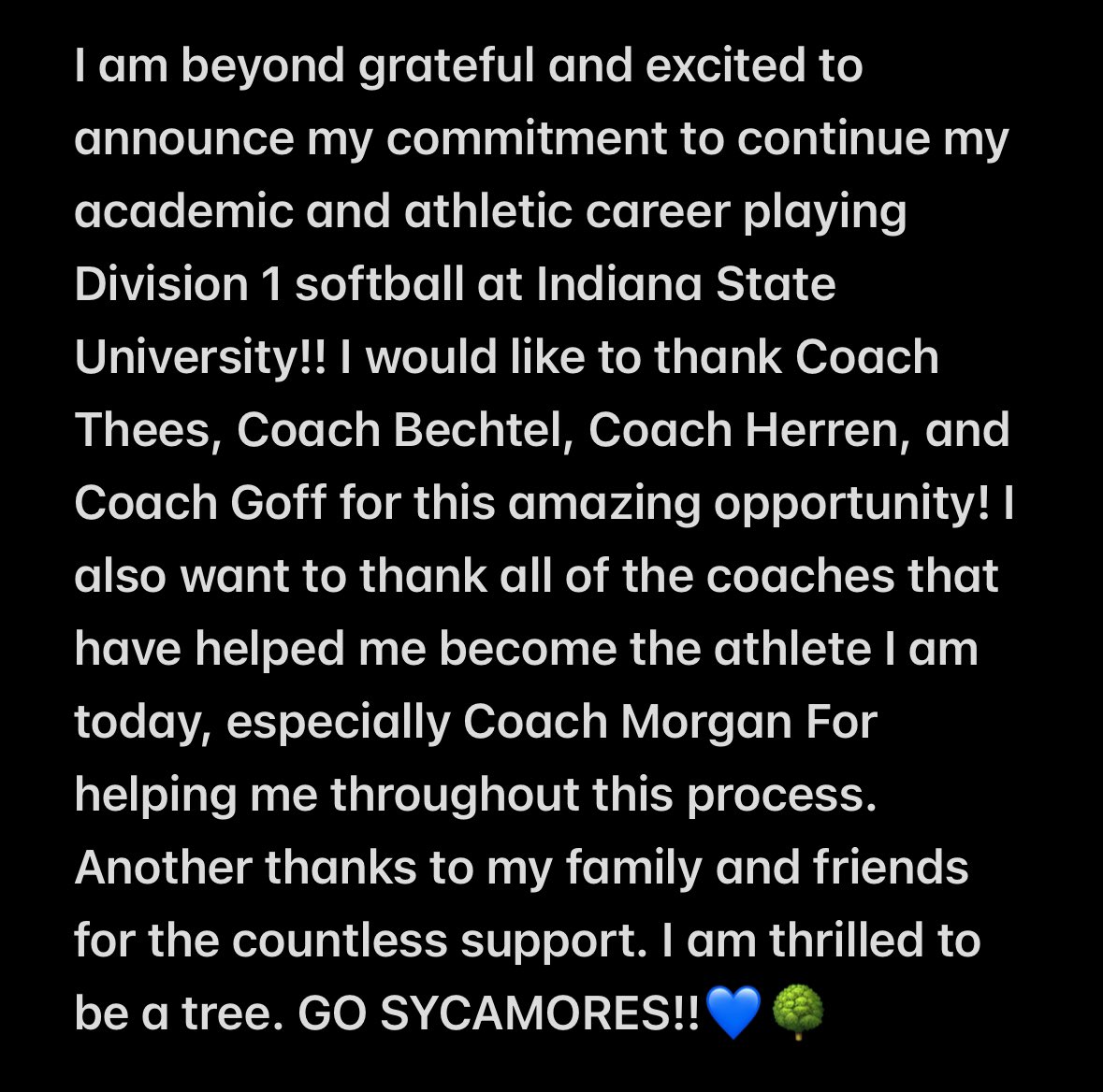 #COMMITTED💙🌳
 <a href="/CoachWThees/">Windy Thees</a> <a href="/IndStSoftball/">Indiana State Softball</a> <a href="/CoachMorganG/">Morgan Gonzalez</a> <a href="/GTS16uElite/">GTS 18u Elite - Gonzalez</a> <a href="/MHS_Sball/">MHS Softball</a>