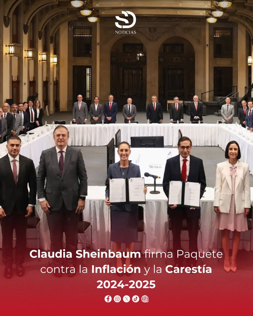 _sdnoticias's tweet photo. 🚨#NACIONAL | La #Presidenta Claudia #Sheinbaum firmó el Paquete contra la #Inflación y la #Carestía 2024-2025 con empresas productoras y comercializadoras de los 24 productos de la canasta básica. https://t.co/aWaudLocsO