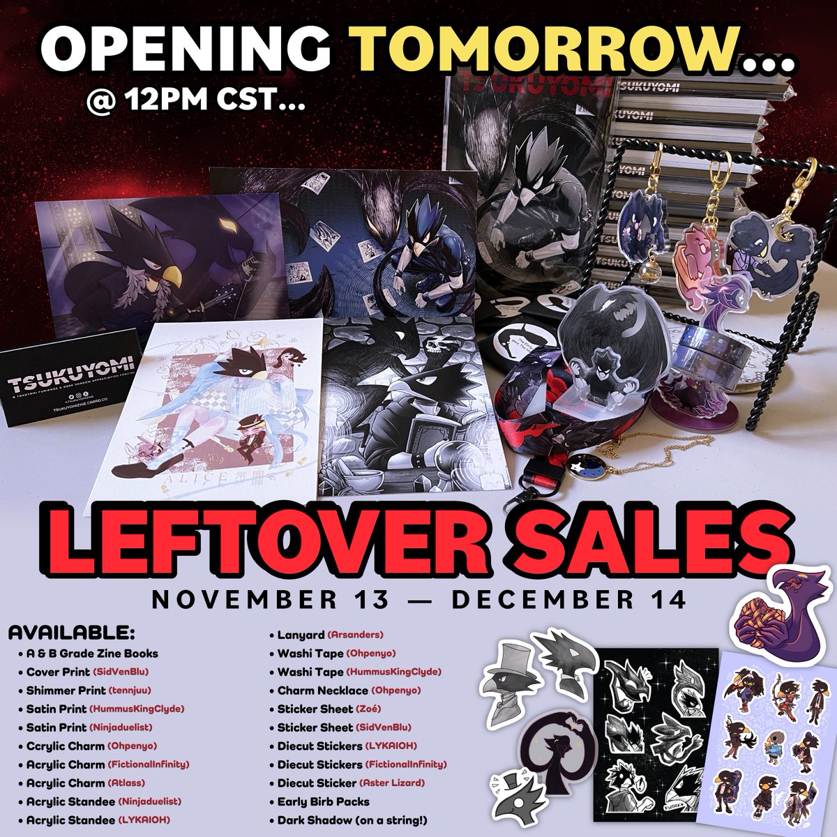⭐️TOMORROW!⭐️

Leftover sales open TOMORROW at 12PM CST! Take a look at all the darkness has to offer... 🌑

Sharing into the void is appreciated 🖤🤍🩶