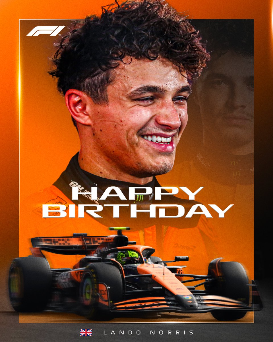 F1's tweet image. 25 laps of life completed 🎂

Happy birthday to you, @LandoNorris!

#F1