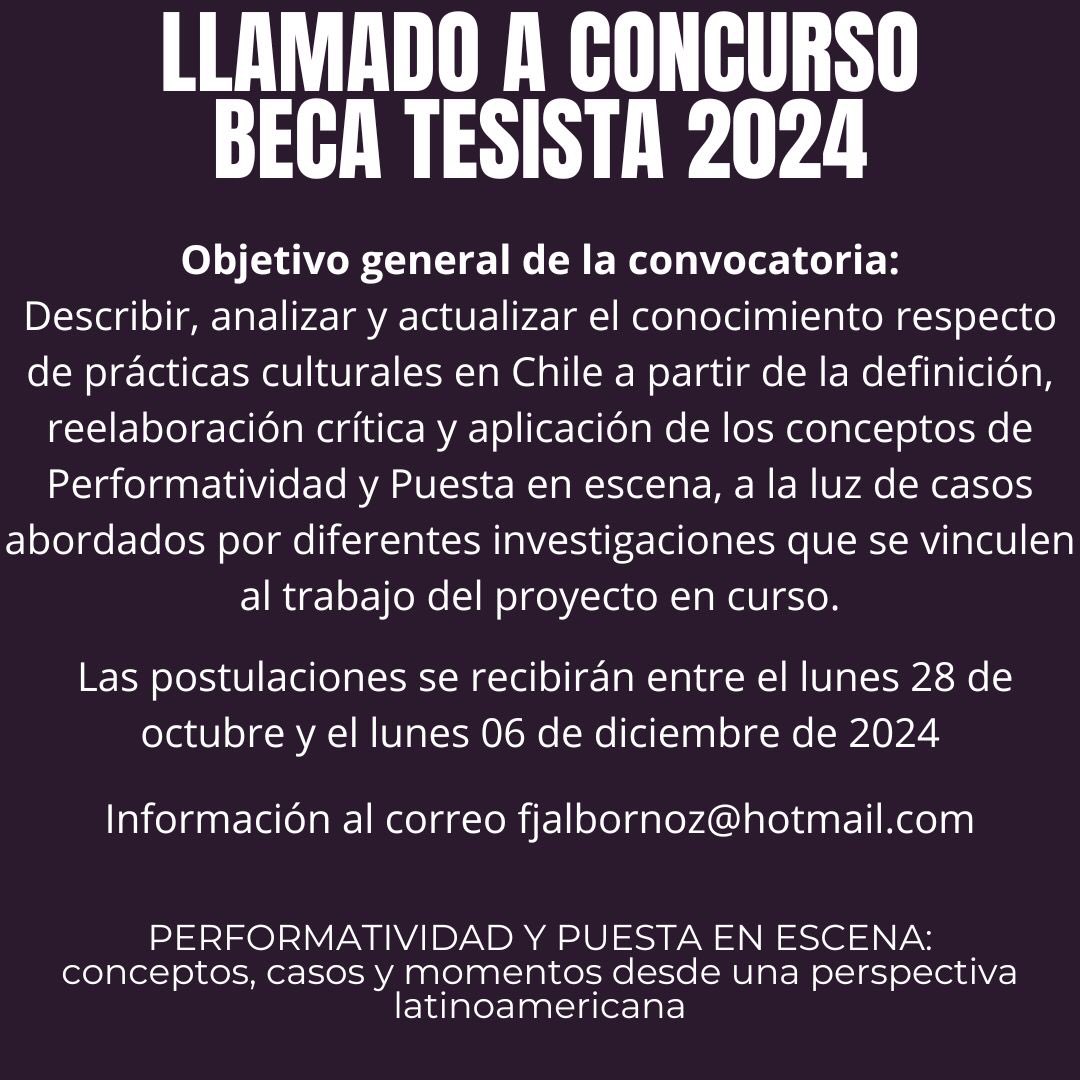Les puedo pedir un favor?
Por ahí hay alguien haciendo su tesis
Esta info le podría servir para optar a una beca
Esto es interdisciplinar, muy amplio
Ciencias sociales y artes
Le daría RT?

drive.google.com/file/d/1ZZVL-6…