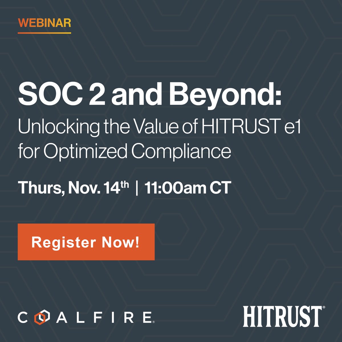 Join us to learn how the HITRUST e1 certification can enhance your compliance program, reduce duplicative efforts, and set your organization up for success.
social.coalfire.com/v05F50U5K2Z