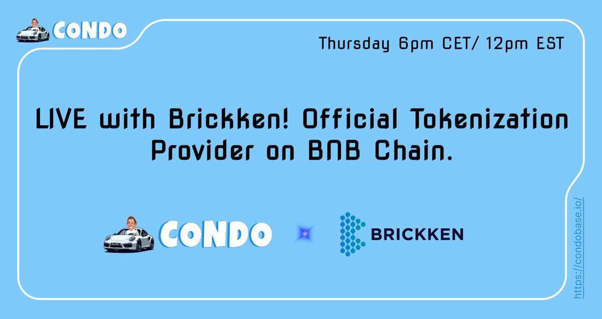 Condo_Base's tweet photo. This week on X spaces! Join us as we chat with @Brickken! Discover what Brickken’s all about and dive into last week’s HUGE news!  

https://t.co/n7TKOCpDAa https://t.co/UWLPsc2ryB