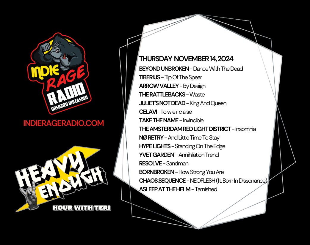 HeavyEnough Hour with Teri (@musicmatterstee) on Twitter photo Thursday 9pmUK 22hCET 3pmCST
Tune into <a href="/IndieRageRadio/">Indie Rage Radio</a>
🔊indierageradio.com
#HeavyEnough Hour with Teri play the smashing new tunes from- <a href="/tarld/">TARLD</a> #NØRETRY #HypeLights <a href="/YvetGarden/">Yvet Garden</a> <a href="/resolveoff/">Resolve</a> <a href="/BornBroken/">BornBroken</a> #ChaosSequence <a href="/AATH_UK/">Asleep At The Helm</a> +more
Info:facebook.com/HeavyEnoughHou…
#NewMusicAlert Thursday 9pmUK 22hCET 3pmCST
Tune into <a href="/IndieRageRadio/">Indie Rage Radio</a>
🔊indierageradio.com
#HeavyEnough Hour with Teri play the smashing new tunes from- <a href="/tarld/">TARLD</a> #NØRETRY #HypeLights <a href="/YvetGarden/">Yvet Garden</a> <a href="/resolveoff/">Resolve</a> <a href="/BornBroken/">BornBroken</a> #ChaosSequence <a href="/AATH_UK/">Asleep At The Helm</a> +more
Info:facebook.com/HeavyEnoughHou…
#NewMusicAlert