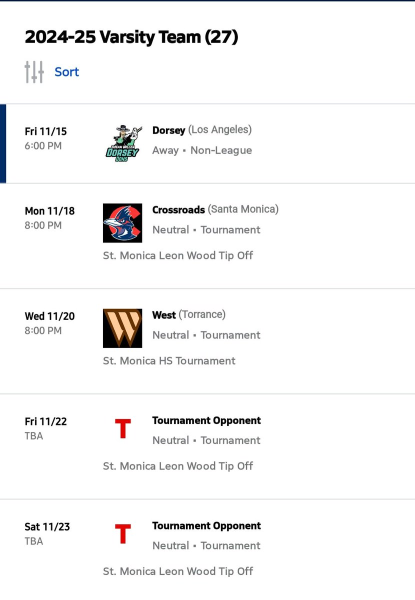 Senior season starts 11/15 followed by St. Monica Tournament