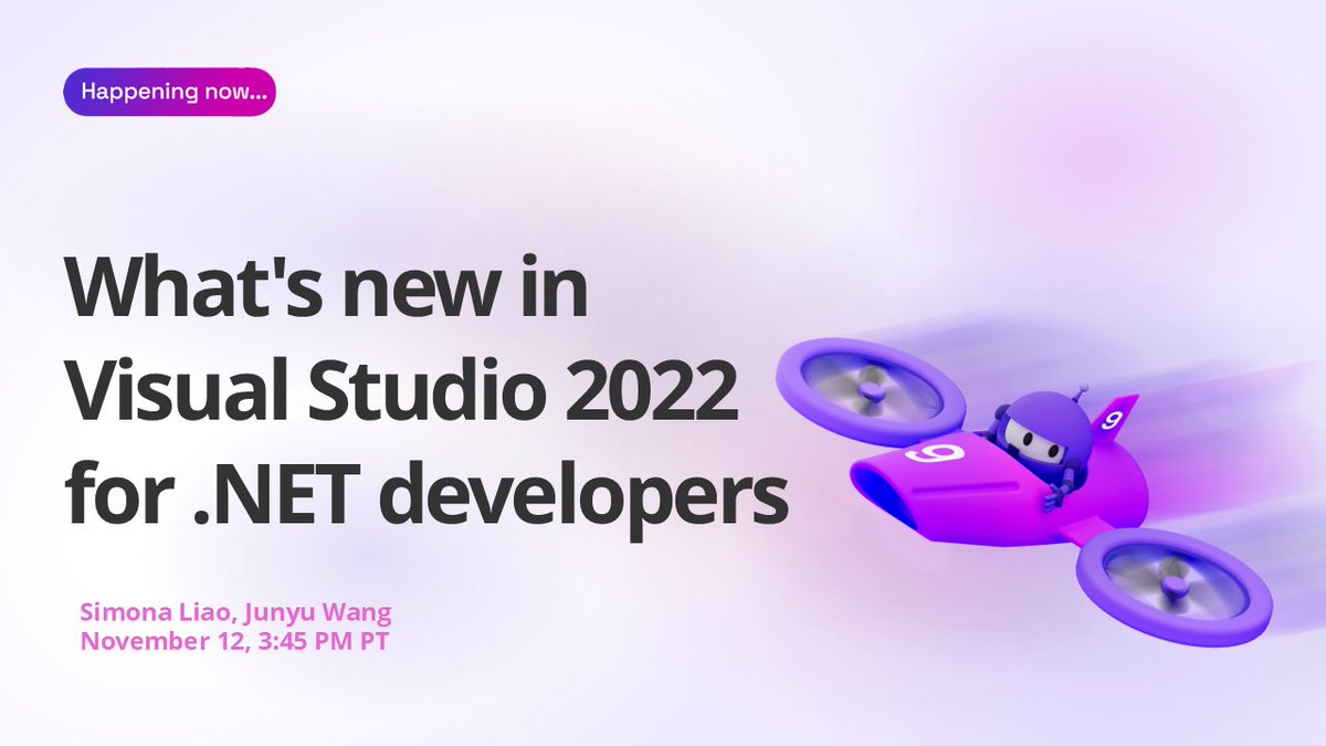 dotnet's tweet image. #dotNETConf is rolling along. Tune in now to learn (and get tons of demos on) what's new in Visual Studio 2022 for .NET developers.
.NET Conf 2024 session streaming live right now... 🔗 🎥 msft.it/6013Wk6i5
Follow the conversation: #dotNETConf #VisualStudio