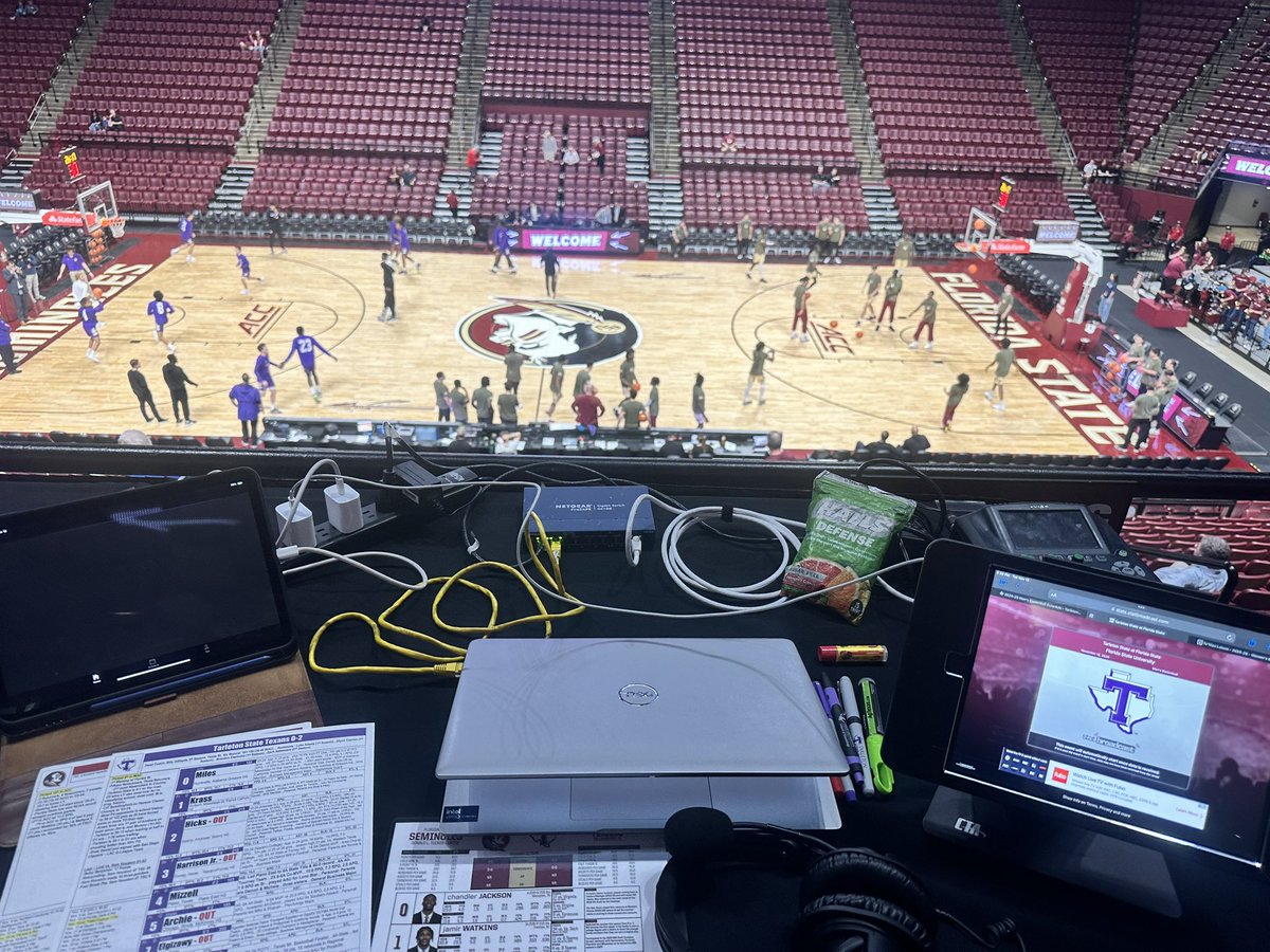 kcrewspxp's tweet image. My view for @TarletonMBB as they have traveled into @theACC country to take on @FSUHoops. Tune in now to @KTRLradio for the call! #texannation #bleedpurple