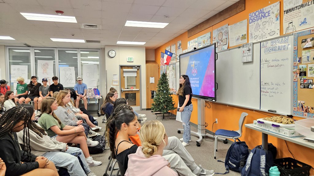 Another awesome FCA today! Started with an extremely competitive game of head shoulder knees cup! Big s/o to our very own co President, Marissa Hernandez, for sharing about her faith walk. Beyond proud of this group and how large it has become! #FCA #AudienceofONE