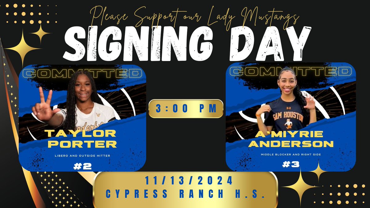 CyRanchVball's tweet image. Please help us celebrate our Lady Mustangs tomorrow as they participate in Signing Day at The Ranch!