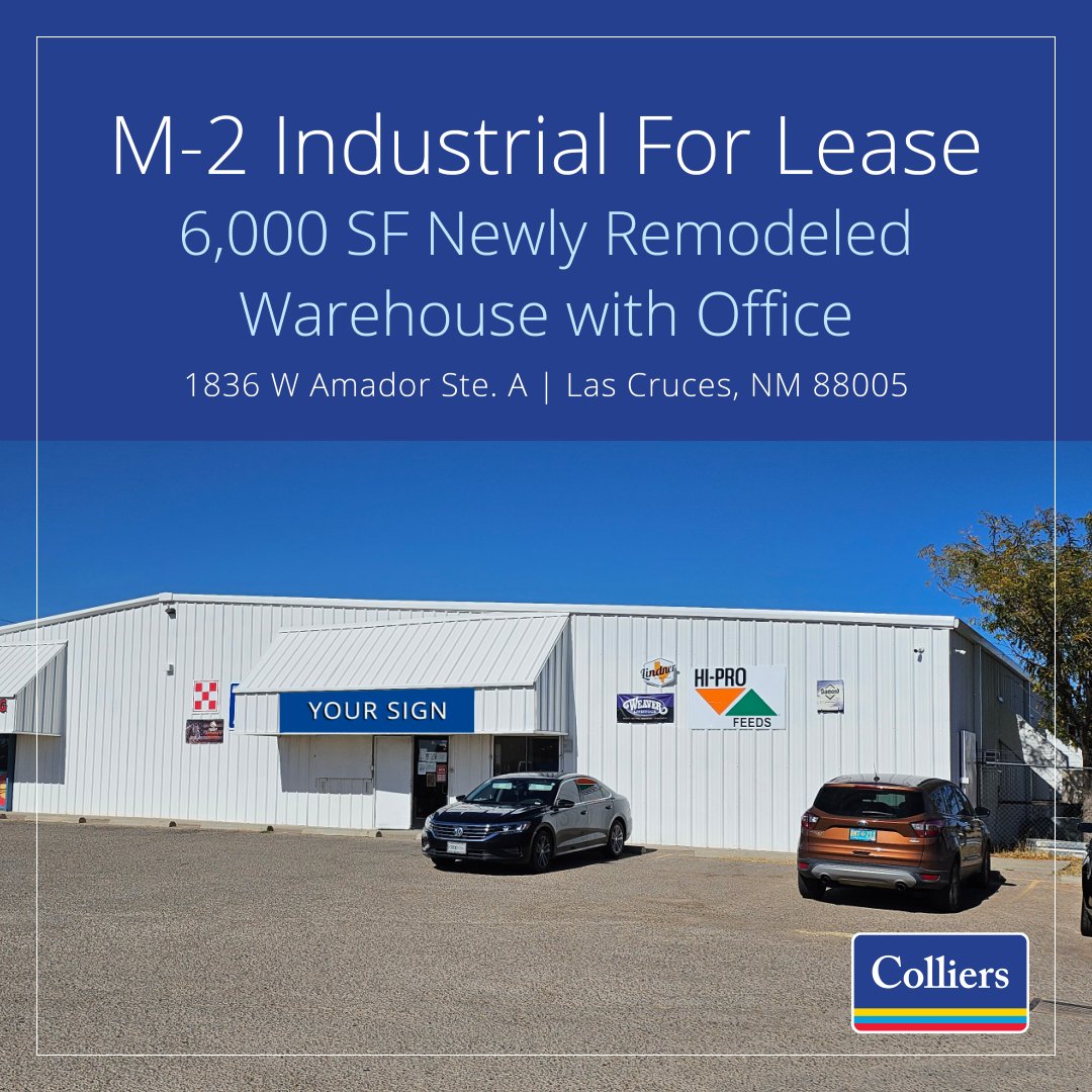 Colliers_NM's tweet photo. For Lease: Warehouse with office located in Las Cruces, NM, zoned M-2 in a robust industrial area.
Learn more here: https://t.co/kla8dsTIfM
Contact:
Rick Stoes 575-650-6000 / rick.stoes@colliers.com
#lcnm #industrial #stoes #warehouse https://t.co/lPi1IOSDAj
