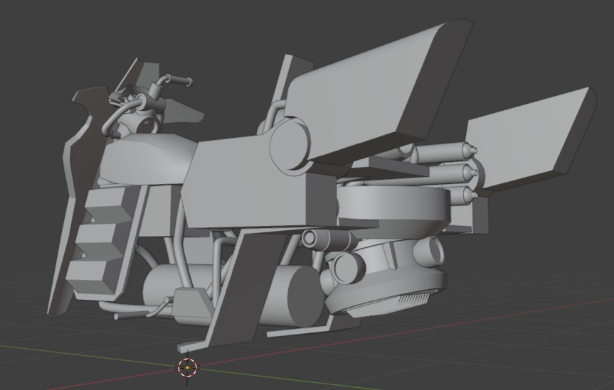 R42603213's tweet photo. 原作に従い、3本のマフラーらしきものを取付けた
#blender #3DCG #b3d #wip #空飛ぶクルマ #cyberBlue https://t.co/6F0HR1ruAZ