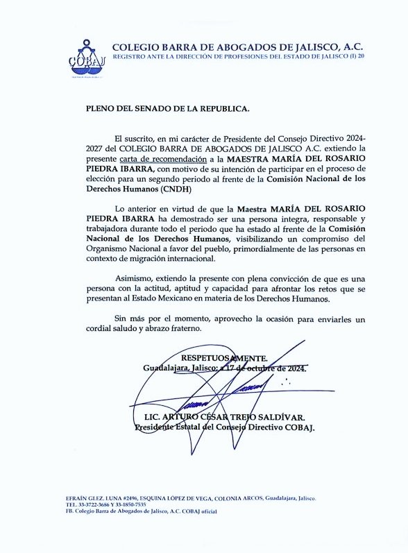 fundacionfind's tweet photo. La barra de Abogados de Jalisco A.C se ha manifiestado públicamente en favor del gran trabajo que realiza la @RosarioPiedraIb y del proceso de transformación que ha realizado en la @CNDH

#RosarioDefensoradelPueblo https://t.co/Qnv6Zy05ga