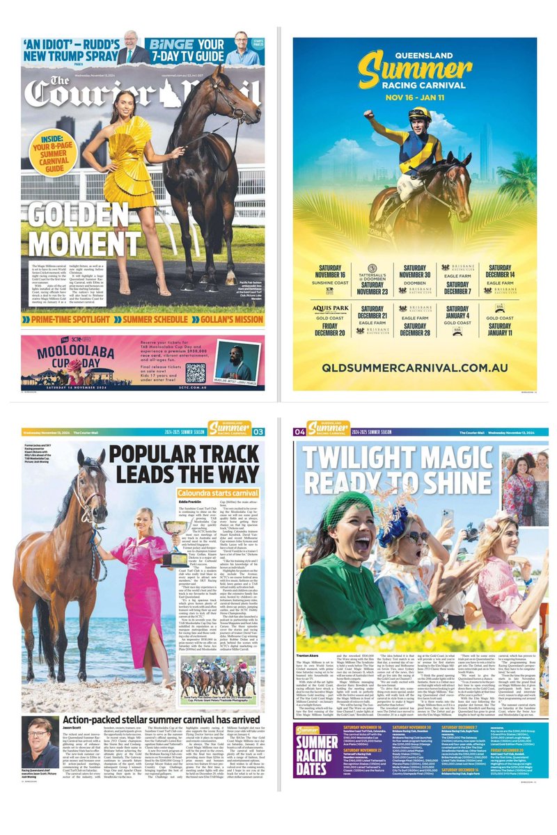 The summer of racing is here! 🏇

The <a href="/couriermail/">The Courier-Mail</a> has kicked things off in style with a fantastic spread for Mooloolaba Cup Day, happening this Saturday!

#QLDisRacing