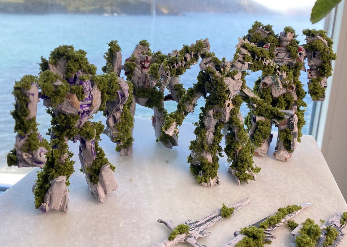 Since many have asked. 
This is how we created the mechs in the music video for “Empire.” They’re actual mech figures lathered up in clay and fake moss to create that petrified, overgrown look. Filmed using a blue screen, superimposed and tracked. VFX, coloring added later on.