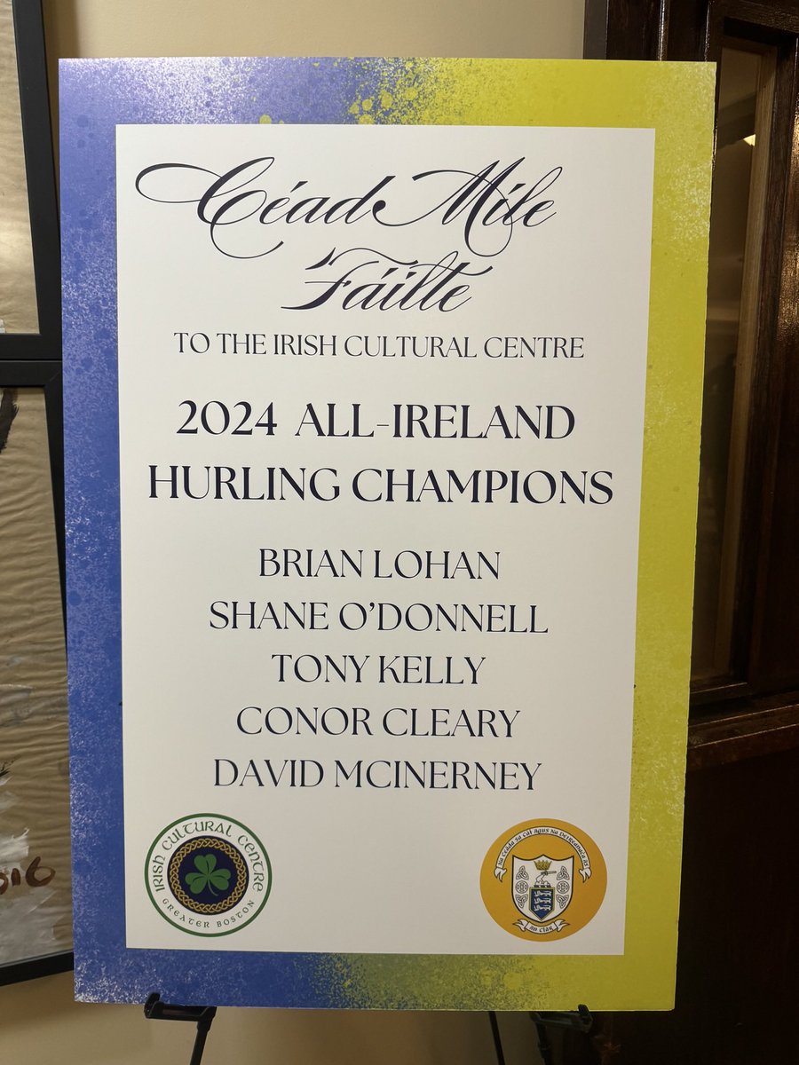 Kevin G. Honan (@repkevinhonan) on Twitter photo Today <a href="/IrishCultureBos/">Irish Cultural Centre Greater Boston</a> welcomed the hurling champions of Ireland - the <a href="/ClareHurlers/">ClareHurlers Forum</a>
Congratulations to Mgr. Brian Lohan, Hurler of the Year Shane O'Donnell and the entire team on winning the 2024 All-Ireland Championship. My father, who is from County Clare, would be proud.☘️ Today <a href="/IrishCultureBos/">Irish Cultural Centre Greater Boston</a> welcomed the hurling champions of Ireland - the <a href="/ClareHurlers/">ClareHurlers Forum</a>
Congratulations to Mgr. Brian Lohan, Hurler of the Year Shane O'Donnell and the entire team on winning the 2024 All-Ireland Championship. My father, who is from County Clare, would be proud.☘️