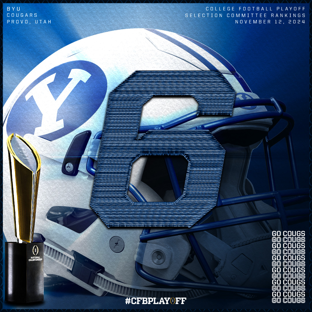 College Football Playoff (@cfbplayoff) on Twitter photo November 1️⃣2️⃣ #CFBPlayoff Selection Committee Rankings 🏈🏆
6️⃣. BYU // <a href="/BYUfootball/">BYU FOOTBALL</a> November 1️⃣2️⃣ #CFBPlayoff Selection Committee Rankings 🏈🏆
6️⃣. BYU // <a href="/BYUfootball/">BYU FOOTBALL</a>