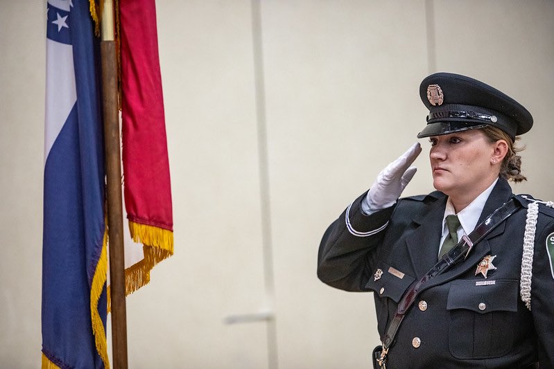 ScottArcher95's tweet photo. The @SheriffClayCo Honor Guard had the privilege to post the colors for our Veterans at @NKCSchools Veterans assemblies. @SHSFalcons and New Mark Middle School. https://t.co/vsvmRRv4xJ