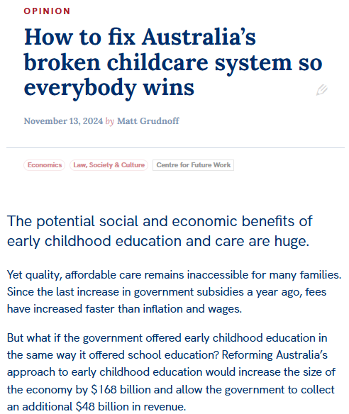 As <a href="/abcnews/">ABC News</a> reports today, our childcare system is too expensive and inaccessible for many families. 

But there is a way to fix it, where everybody wins ... most of all, our children.