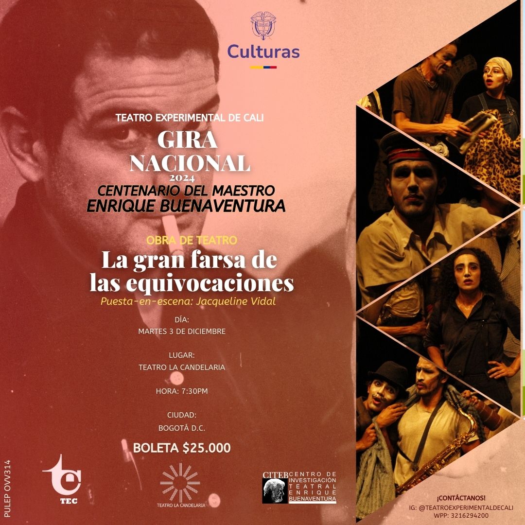 Cerrando su Gira Nacional en la ciudad de Bogotá el TEC invita a los habitantes de la capital para que presencien en el teatro La Candelaria el recital poético, la exposición pictórica y dos obras de su repertorio: LOS PAPELES DEL INFIERNO y LA GRAN FARSA DE LAS EQUIVOCACIONES.