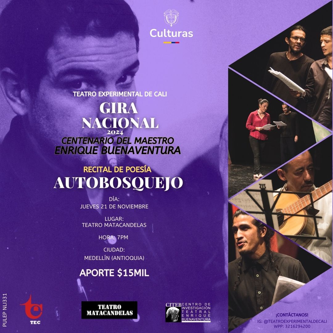 ¡El TEC llega a Medellín! 
El Teatro El Prado Águila Descalza y el Teatro Matacandelas se unen a la celebración del centenario del nacimiento de Enrique Buenaventura. 

Apoya <a href="/mincultura/">MinCultura Colombia</a>