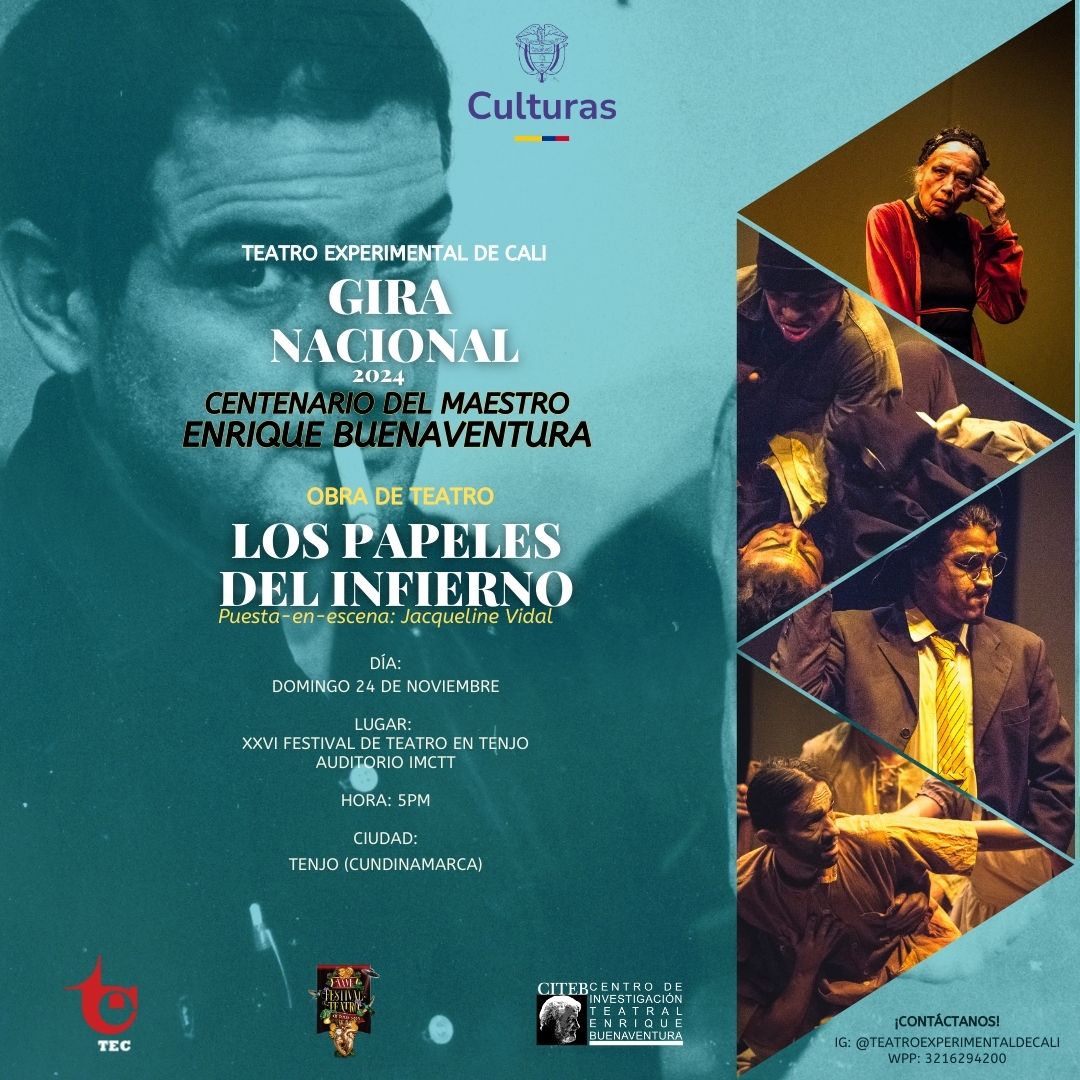 El TEC en TENJO 

El día 24 de noviembre estaremos en el Municipio de Tenjo en la Casa de la Cultura, gracias a la invitación del Festival de Teatro Tenjo 2024: XXVI "Latidos del territorio, un encuentro con lo nuestro" con la obra LOS PAPELES DEL INFIERNO