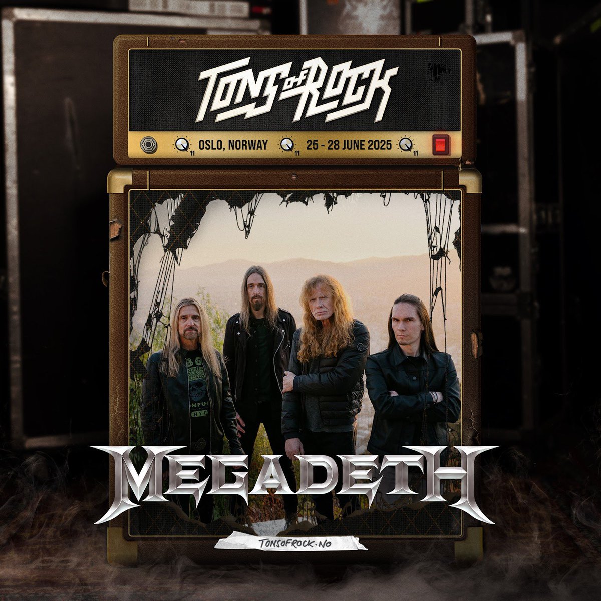 Megadeth's tweet photo. We’re coming to Norway next June for Tons Of Rock Festival. Tickets are on sale now at https://t.co/NJ6ssCPErO https://t.co/sfm0oGQM25